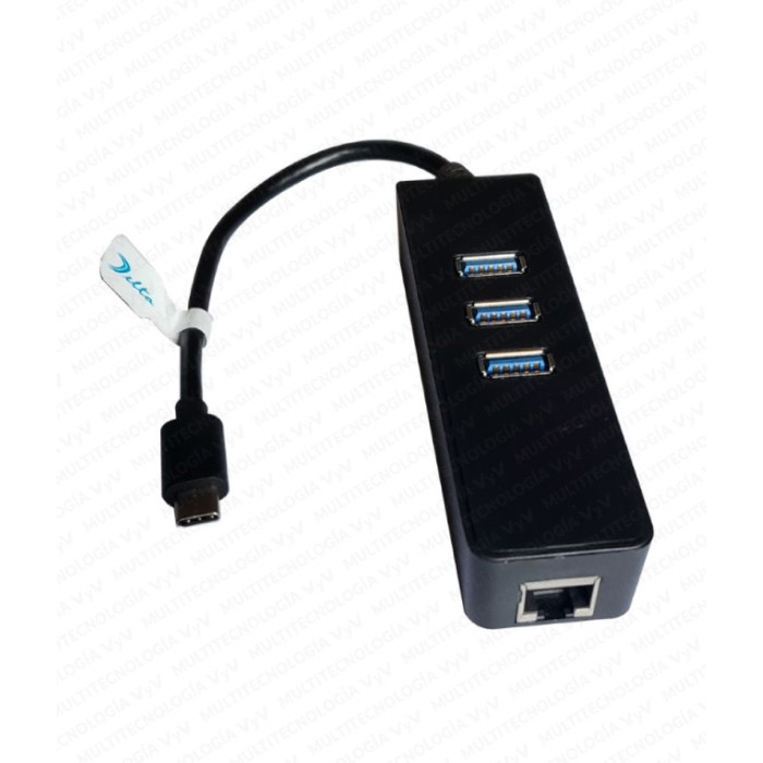 VC-HUB USB 3.1 TIPO C A 3 PTO USB 3.0 + 1 PTO RJ45 TAMAÑO 17CM