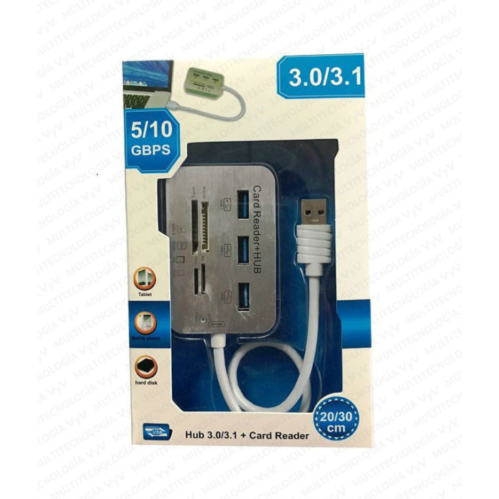 VC-HUB USB 3.0 MOD. CR02 3 PTOS USB 3.0 MAS LECTOR TARJETAS