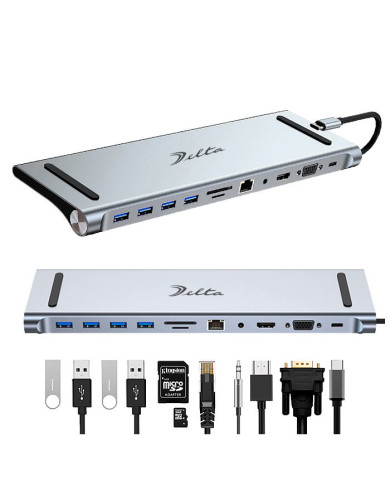 VC-HUB USB 3.1 TIPO C MOD. BYL-2003 11 PUERTOS HDMI+ USB3.0+USB2.0*3+RJ45+VGA+ PD+AV+SD+TF