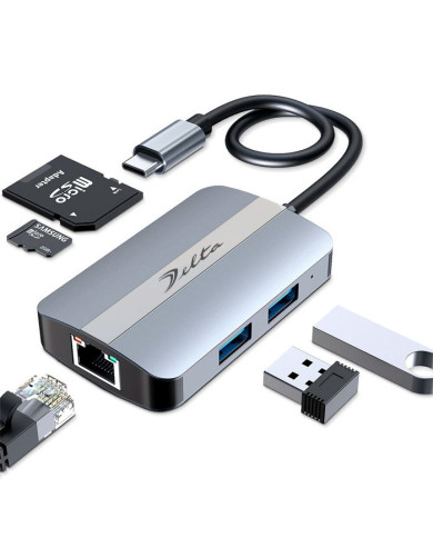 VC-HUB USB 3.1 TIPO C MOD. BYL-2112 5 PUERTOS (USB3.0*1+USB2.0*1+RJ45+SD/TF)