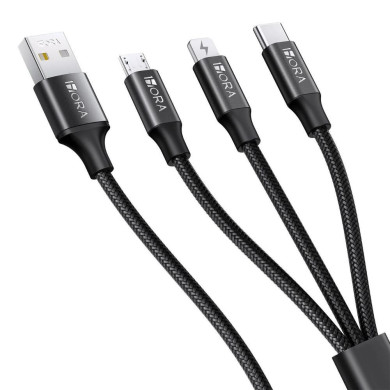 1H-CAB259N CABLE USB 2.0 3 EN 1 V8 / TIPO C / IPHONE 2.1A L-1M NEGRO