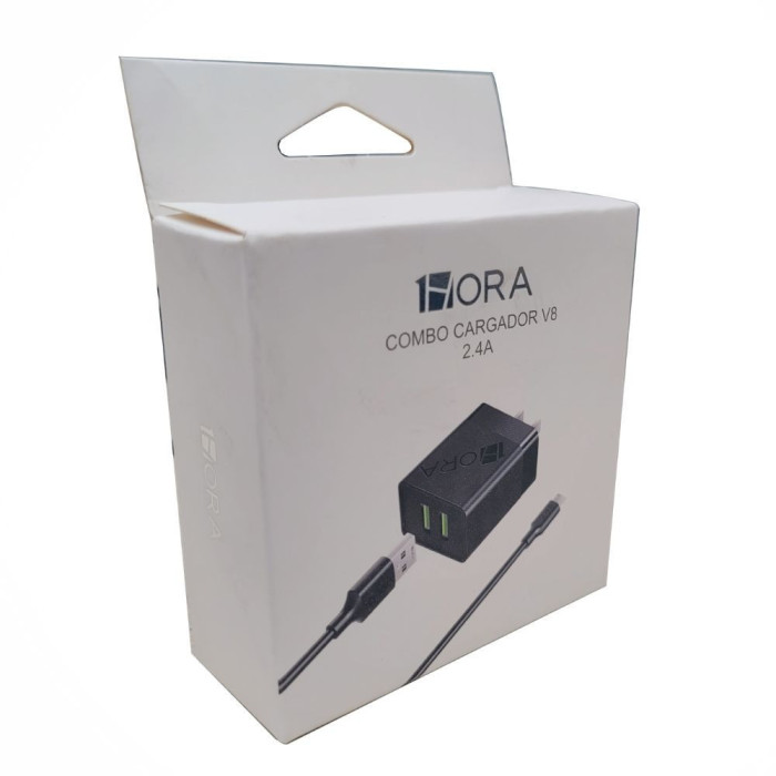 1H-GAR160N COMBO CARGADOR V8 2 TOMAS 2.4A CABLE L-1m NEGRO