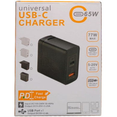AU-CARGADOR CARGA RAPIDA PD 65W (TIPO C) + USB 5V 2.4A