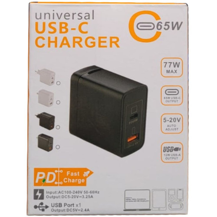 AU-CARGADOR CARGA RAPIDA PD 65W (TIPO C) + USB 5V 2.4A