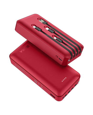 1H-GAR159R BANCO DE PODER 20000 mAh ROJO CUATRO CABLES USB / V8 / TIPO C / IPHONE