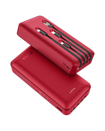 1H-GAR159R BANCO DE PODER 20000 mAh ROJO CUATRO CABLES USB / V8 / TIPO C / IPHONE