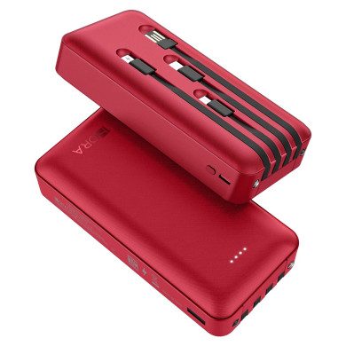 1H-GAR159R BANCO DE PODER 20000 mAh ROJO CUATRO CABLES USB / V8 / TIPO C / IPHONE