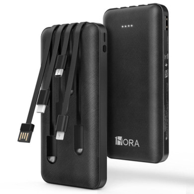 1H-GAR148N BANCO DE PODER 10000 mAh CUATRO CABLES USB / V8 / TIPO C / IPHONE