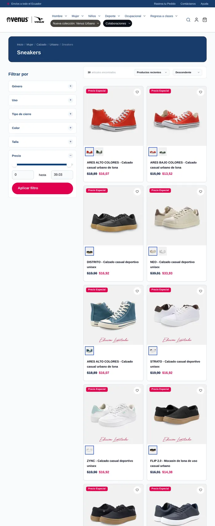 Venus Ecuador, categoría Sneakers, en tablet
